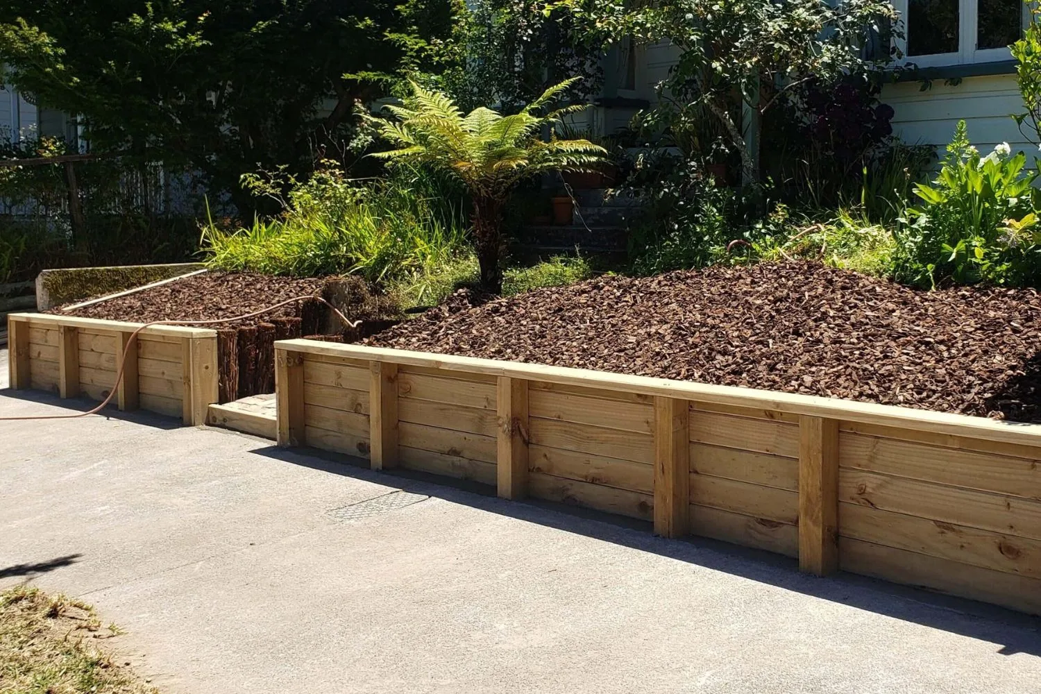 Finished timber retaining wall
