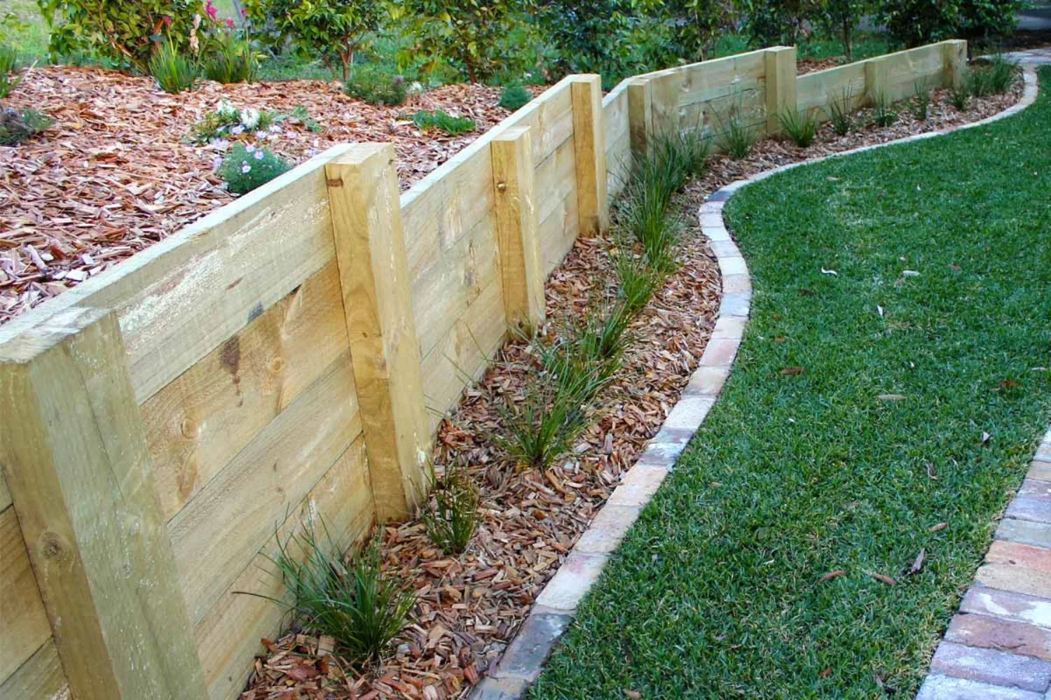 Timber retaining wall on a sloping block
